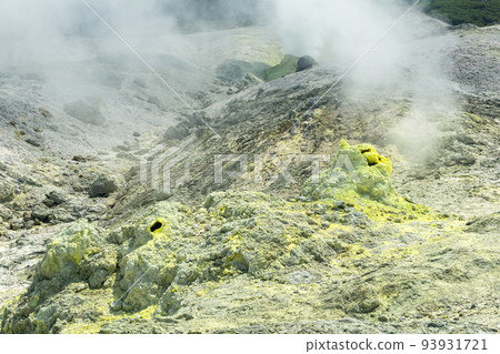 volcanic landscape with smoking vents of sulfur fumaroles volcanic landscape with smoking vents of sulfur fumaroles 93931721