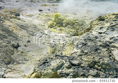 deposits of native sulfur in a fumarole field on the slopes of the Mendeleev volcano deposits of native sulfur in a fumarole field on the slopes of the Mendeleev volcano 93931730