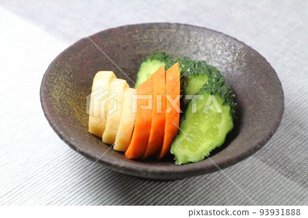 Pickled vegetables, radish, carrot and cucumber pickled in miso 93931888