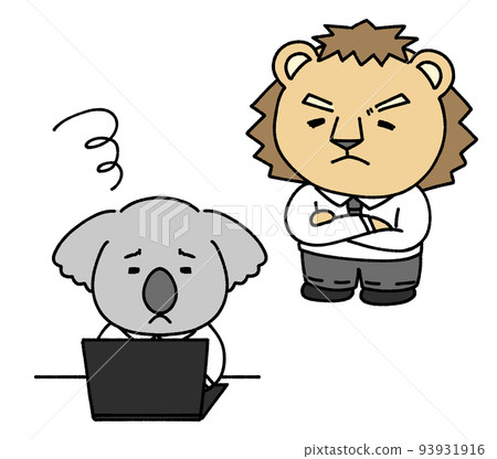 An office worker suffering from power harassment, a koala and a lion 93931916