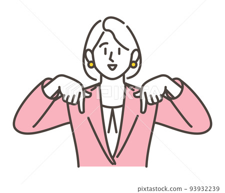 A young female business person who points downward to introduce something [vector illustration material] 93932239