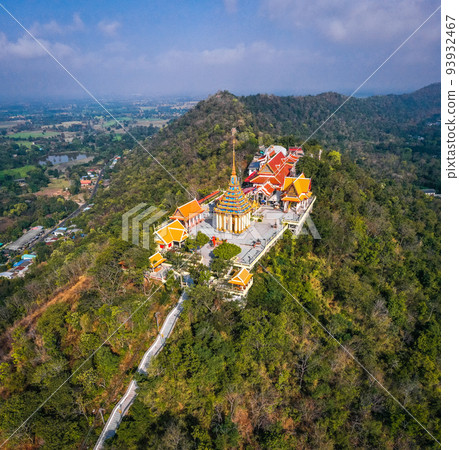Aerial view of Wat Sangkat Rattana Khiri temple in Uthai Thani, Thailand 93932467