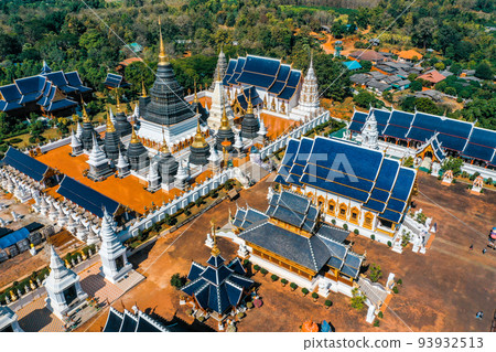 Aerial view of Wat Ban Den or Wat Banden complex temple in Mae Taeng District, Chiang Mai, Thailand Aerial view of Wat Ban Den or Wat Banden complex temple in Mae Taeng District, Chiang Mai, Thailand 93932513