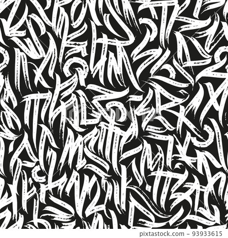 Abstract seamless pattern of calligraphic letters, grunge text print. Abstract seamless pattern of calligraphic letters, grunge text print. 93933615