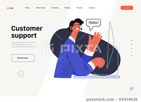 Customer support - Online shopping and electronic commerce web template - modern flat vector concept illustration of male operator greeting client. Promotion, discounts, sale and online orders concept 93934636