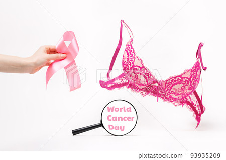 World cancer day. Pink lace bra with a - Stock Photo [93935209] - PIXTA