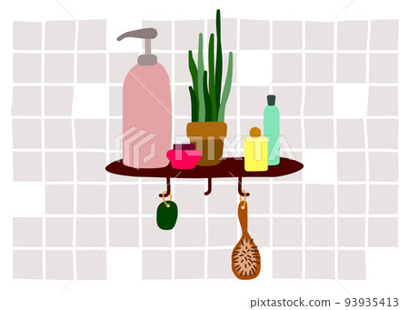 Scandinavian cozy Vector interior with cosmetics Scandinavian cozy Vector interior with cosmetics 93935413