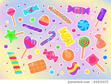 Cute colored candy, Chocolate, Caramel, Lollipops set Cute colored candy, Chocolate, Caramel, Lollipops set 93935475
