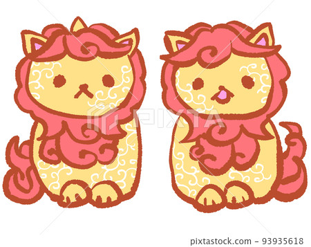 Cute arabesque pattern guardian dog and lion 93935618