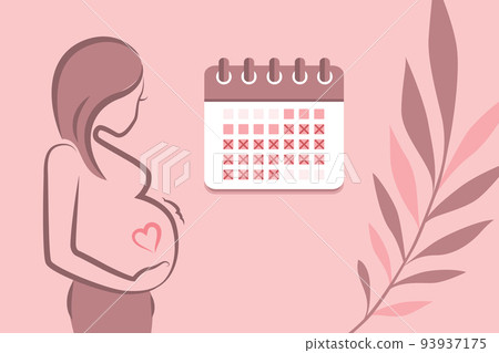 pregnant woman girl with baby belly and calendar illustration 93937175