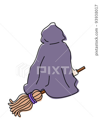 Back view of a witch flying on a broom 93938017