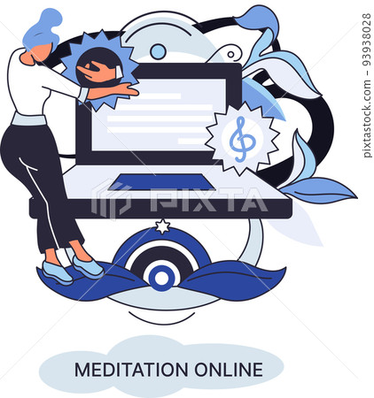 Meditation online metaphor. Practicing yoga, mental exercises. Wellness practice to restore peace of mind Meditation online metaphor. Practicing yoga, mental exercises. Wellness practice to restore peace of mind 93938028