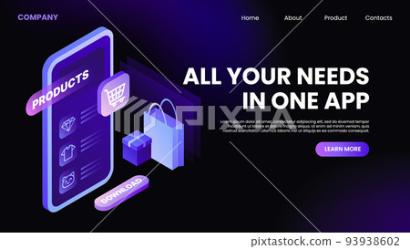 All Needs in one App. Online Shopping Website. Landing Page Template. 93938602