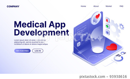 Medical App Development Web Banner. Landing Page Template Medical App Development Web Banner. Landing Page Template 93938616