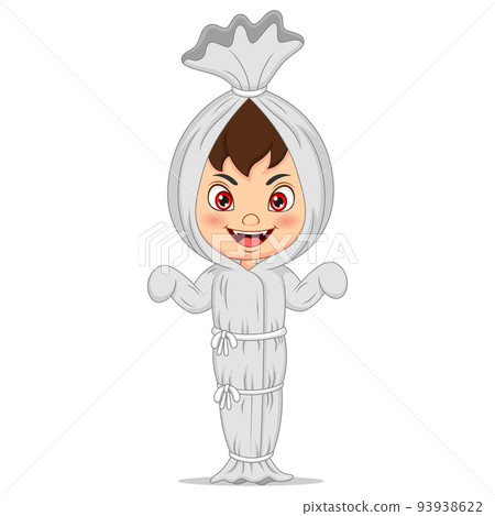 Cute boy cartoon wearing in a ghost costume Cute boy cartoon wearing in a ghost costume 93938622