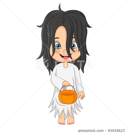 Cute girl cartoon wearing in a ghost costume Cute girl cartoon wearing in a ghost costume 93938625