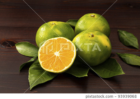 很早的橘子，圓片和葉子 93939068