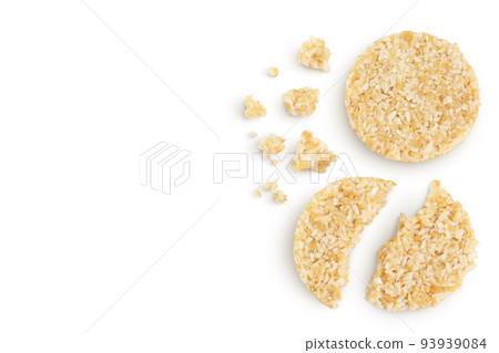 coconut cookies with white flax seeds and honey isolated on white background. Healthy food. Top view with copy space for your text. Flat lay 93939084