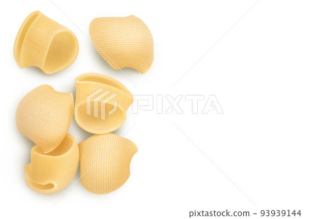 lumaconi pasta isolated on white background with full depth of field. Top view with copy space for your text. Flat lay 93939144