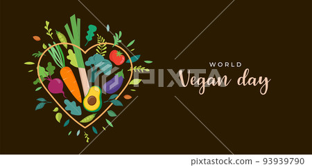 World Vegan Day, Concept Design with vegetables heart. For Social Media promotions, sticker, banner 93939790