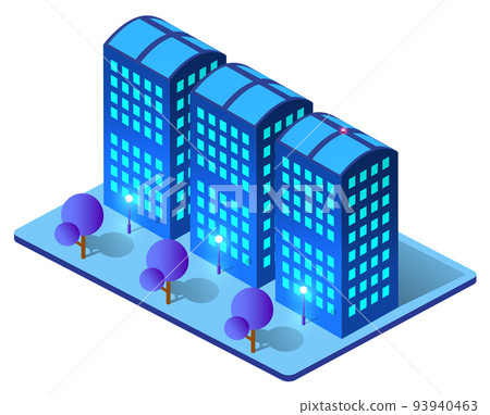 Night isometric smart blue ultraviolet city 3D illustration. Night isometric smart blue ultraviolet city 3D illustration. 93940463