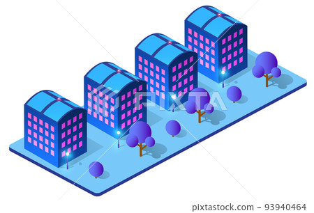 Night isometric smart blue ultraviolet city 3D illustration. Night isometric smart blue ultraviolet city 3D illustration. 93940464