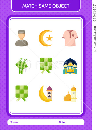 Match with same object game ramadan icon. worksheet for preschool kids, kids activity sheet Match with same object game ramadan icon. worksheet for preschool kids, kids activity sheet 93941407