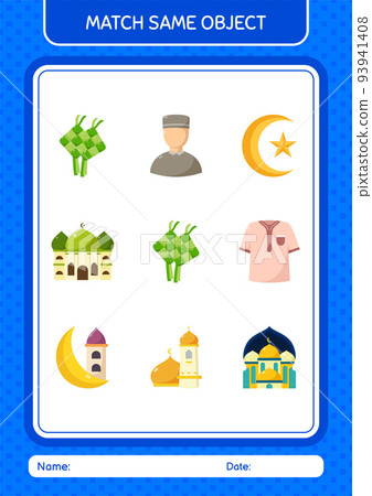 Match with same object game ramadan icon. worksheet for preschool kids, kids activity sheet Match with same object game ramadan icon. worksheet for preschool kids, kids activity sheet 93941408