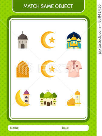 Match with same object game ramadan icon. worksheet for preschool kids, kids activity sheet Match with same object game ramadan icon. worksheet for preschool kids, kids activity sheet 93941410