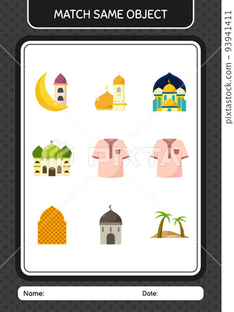 Match with same object game ramadan icon. worksheet for preschool kids, kids activity sheet Match with same object game ramadan icon. worksheet for preschool kids, kids activity sheet 93941411