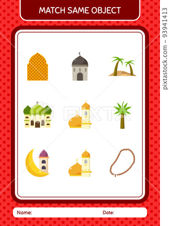 Match with same object game ramadan icon. worksheet for preschool kids, kids activity sheet 93941413