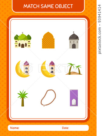 Match with same object game ramadan icon. worksheet for preschool kids, kids activity sheet Match with same object game ramadan icon. worksheet for preschool kids, kids activity sheet 93941414