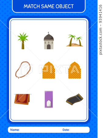 Match with same object game ramadan icon. worksheet for preschool kids, kids activity sheet 93941416