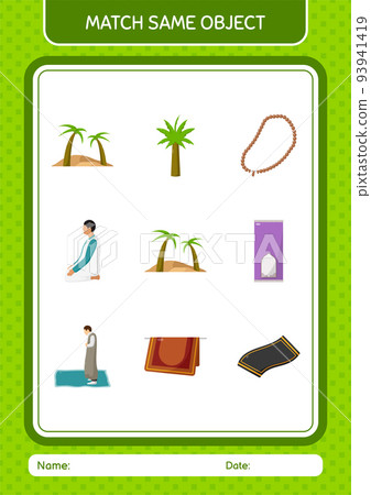 Match with same object game ramadan icon. worksheet for preschool kids, kids activity sheet Match with same object game ramadan icon. worksheet for preschool kids, kids activity sheet 93941419