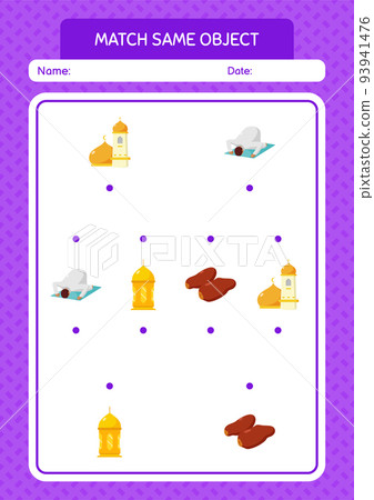 Match with same object game ramadan icon. worksheet for preschool kids, kids activity sheet Match with same object game ramadan icon. worksheet for preschool kids, kids activity sheet 93941476