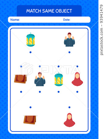 Match with same object game ramadan icon. worksheet for preschool kids, kids activity sheet Match with same object game ramadan icon. worksheet for preschool kids, kids activity sheet 93941479