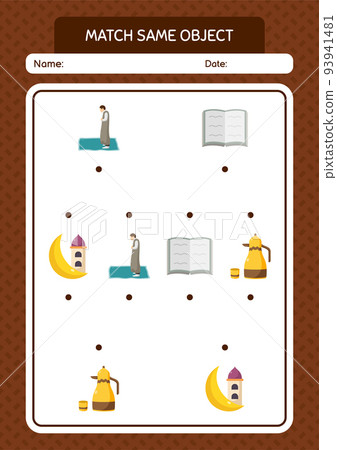 Match with same object game ramadan icon. worksheet for preschool kids, kids activity sheet Match with same object game ramadan icon. worksheet for preschool kids, kids activity sheet 93941481