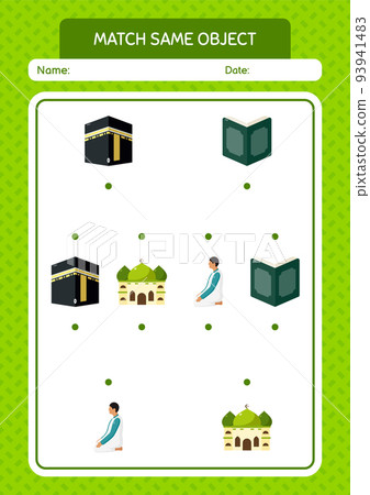Match with same object game ramadan icon. worksheet for preschool kids, kids activity sheet Match with same object game ramadan icon. worksheet for preschool kids, kids activity sheet 93941483