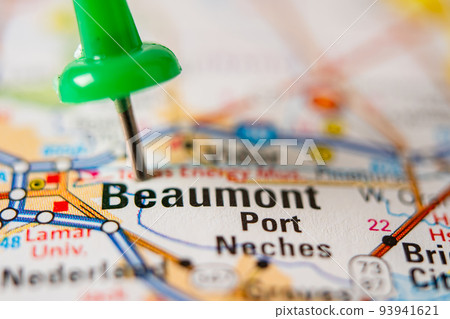 Bangkok, Thailand - January 20, 2022 Beaumont, Texas road map with red pushpin, city in the United States of America USA. Bangkok, Thailand - January 20, 2022 Beaumont, Texas road map with red pushpin, city in the United States of America USA. 93941621