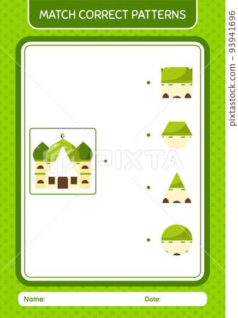 Match pattern game with mosque. worksheet for preschool kids, kids activity sheet Match pattern game with mosque. worksheet for preschool kids, kids activity sheet 93941696