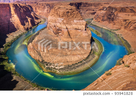 Horseshoe Bend above emerald Colorado River at sunset, Page, Arizona, USA Horseshoe Bend above emerald Colorado River at sunset, Page, Arizona, USA 93941828