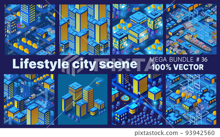 Lifestyle set city people background 3D illustration future neon 93942560