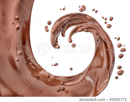 Chocolate wave or flow splash, hot melted milk chocolate sauce or syrup, cocoa drink or cream, abstract dessert background, choco splash, drink dessert, isolated, 3d rendering 93942772