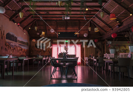 Doldersum, Drenthe, The Netherlands - Colorful design of the wooden interior of a bistro Doldersum, Drenthe, The Netherlands - Colorful design of the wooden interior of a bistro 93942805