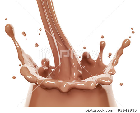 Splash of hot chocolate, pouring sauce or syrup, cocoa drink or choco cream, melted chocolate wave, swirl background dessert, isolated 3d rendering Splash of hot chocolate, pouring sauce or syrup, cocoa drink or choco cream, melted chocolate wave, swirl background dessert, isolated 3d rendering 93942989