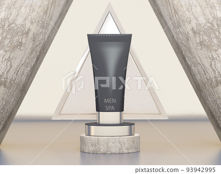 Skin care cosmetic product for men, cream, body gel, shampoo . 3d rendering. Mock-up promo banner, poster, gray background. Skin care cosmetic product for men, cream, body gel, shampoo . 3d rendering. Mock-up promo banner, poster, gray background. 93942995
