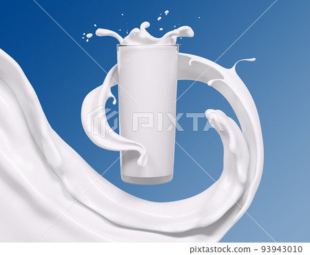 Pouring milk or yogurt, splashing in glass, twisted wave, abstract flowing liquid background, isolated, 3d rendering Pouring milk or yogurt, splashing in glass, twisted wave, abstract flowing liquid background, isolated, 3d rendering 93943010