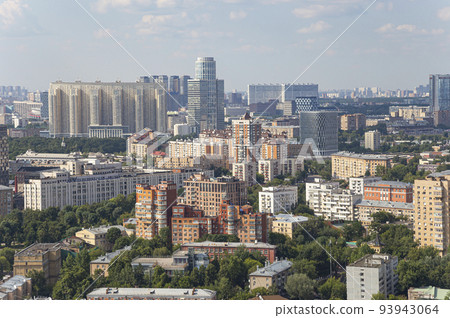 Aerial view of center of Moscow from observation deck located on the 33rd floor of the Radisson Collection Hotel (historical name Hotel Ukraina), Russia 93943064