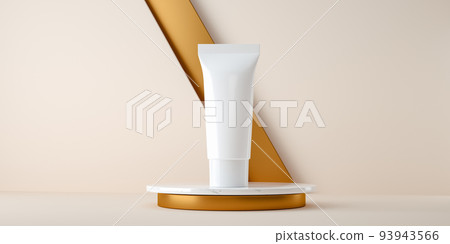 Blank tube of cream on plate. 3d render Blank tube of cream on plate. 3d render 93943566