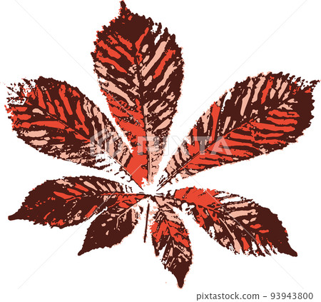 Horse chestnut leaf stamp. Imprint of fallen leaves. Autumn pattern. 93943800
